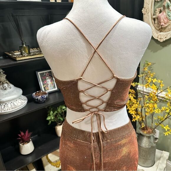 Lulus Shimmer and Shake Iridescent Gold Two Piece Dress Size Small - Picture 9 of 16